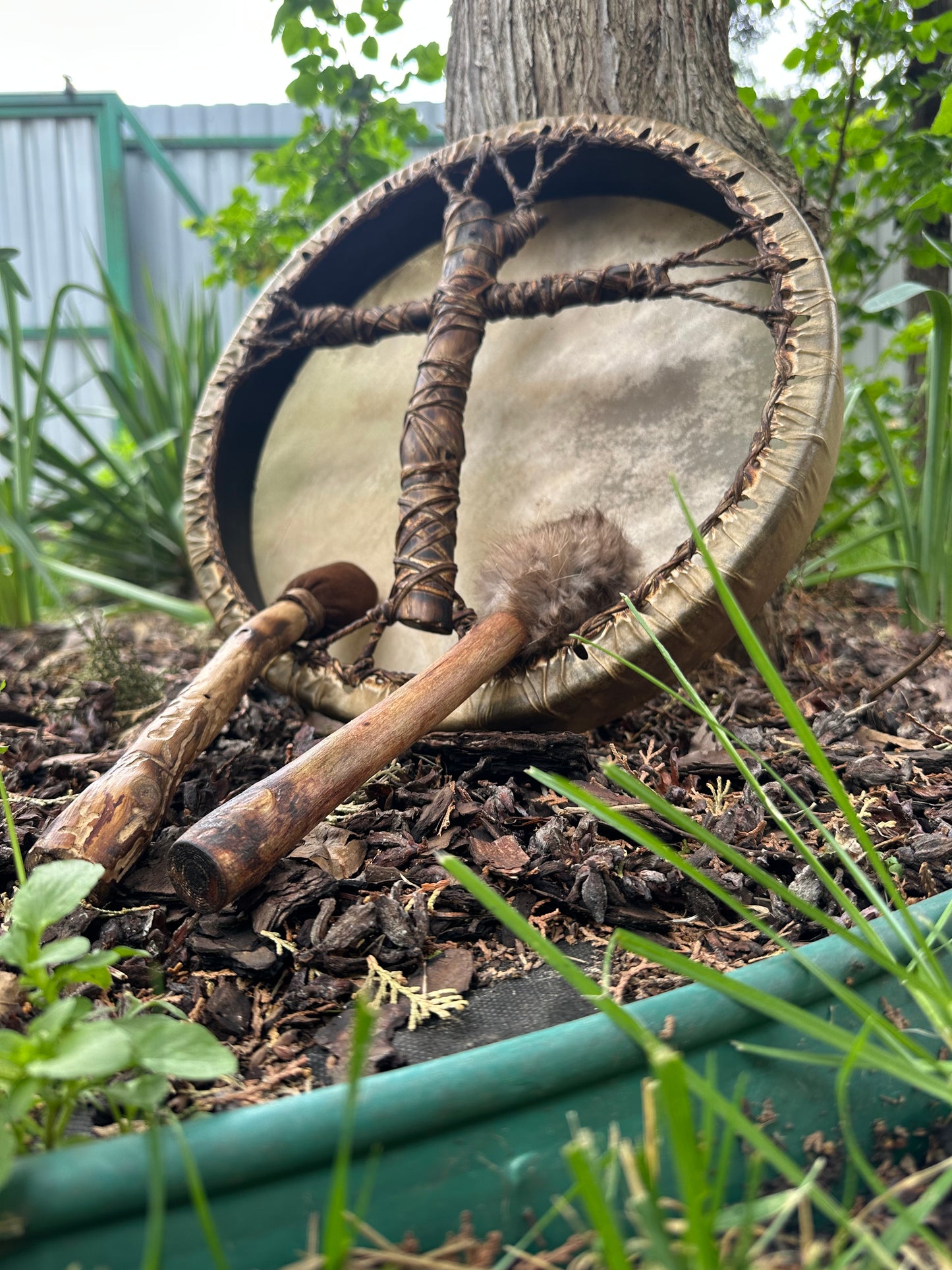 Shamanic Drum 'Spirit of the Forest' — 12" Round Cross-Handle