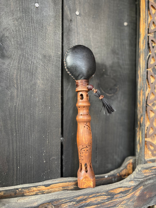 Shamanic Rattle — Carved Alder Handle (10")