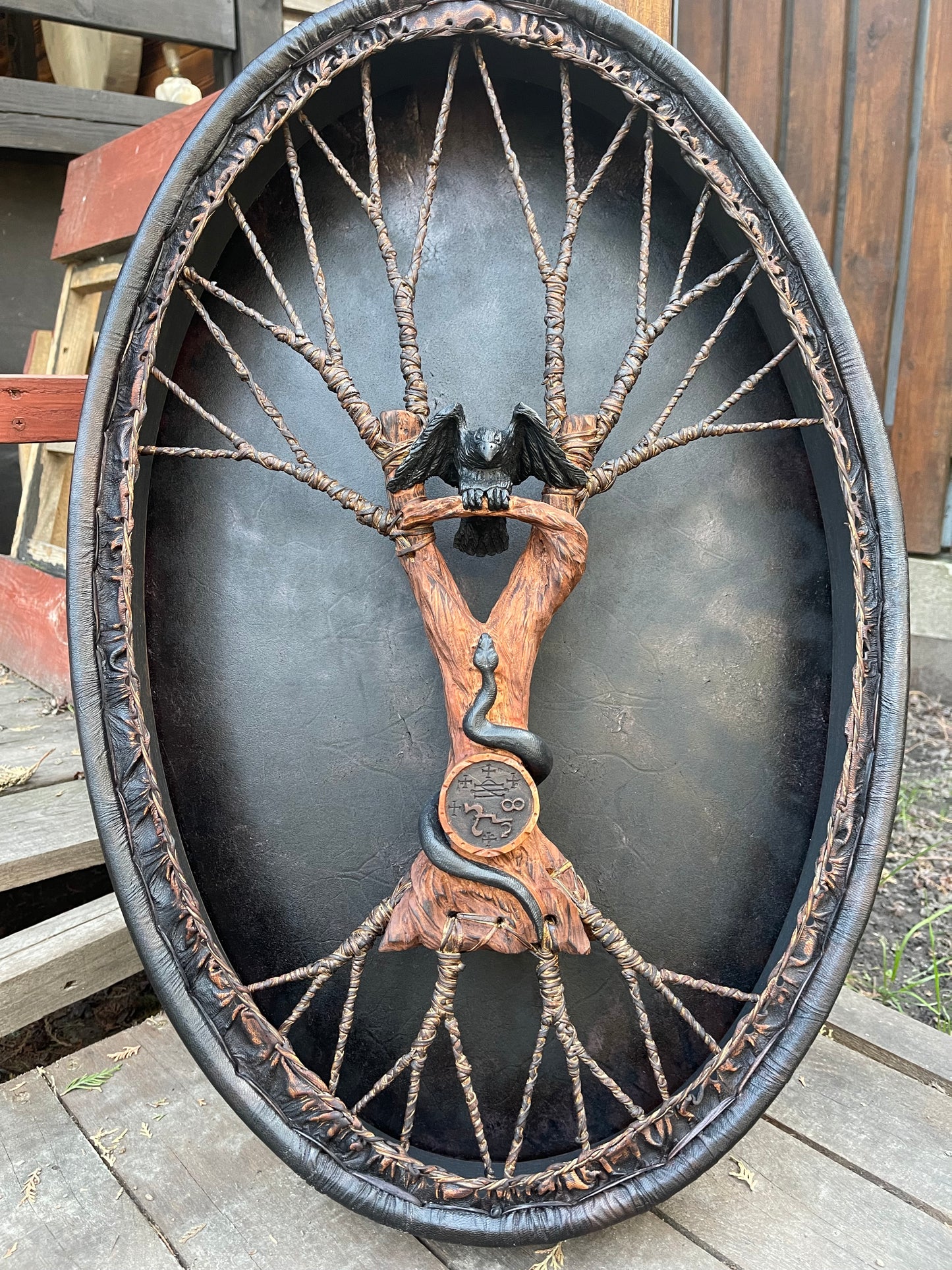 Shamanic Drum 'Raven and Snake' — 28/20" Oval Flagship