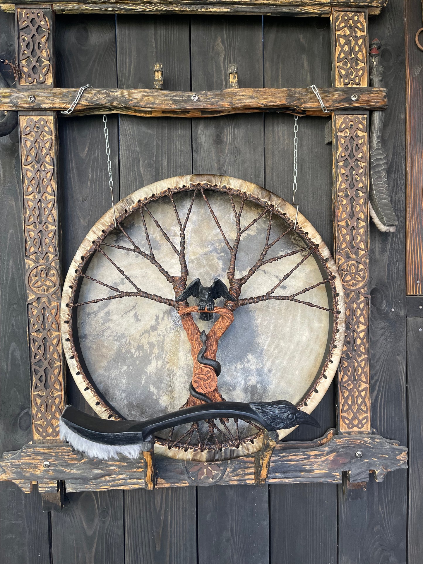 Shamanic Drum 'Raven and Snake' — 20" Round