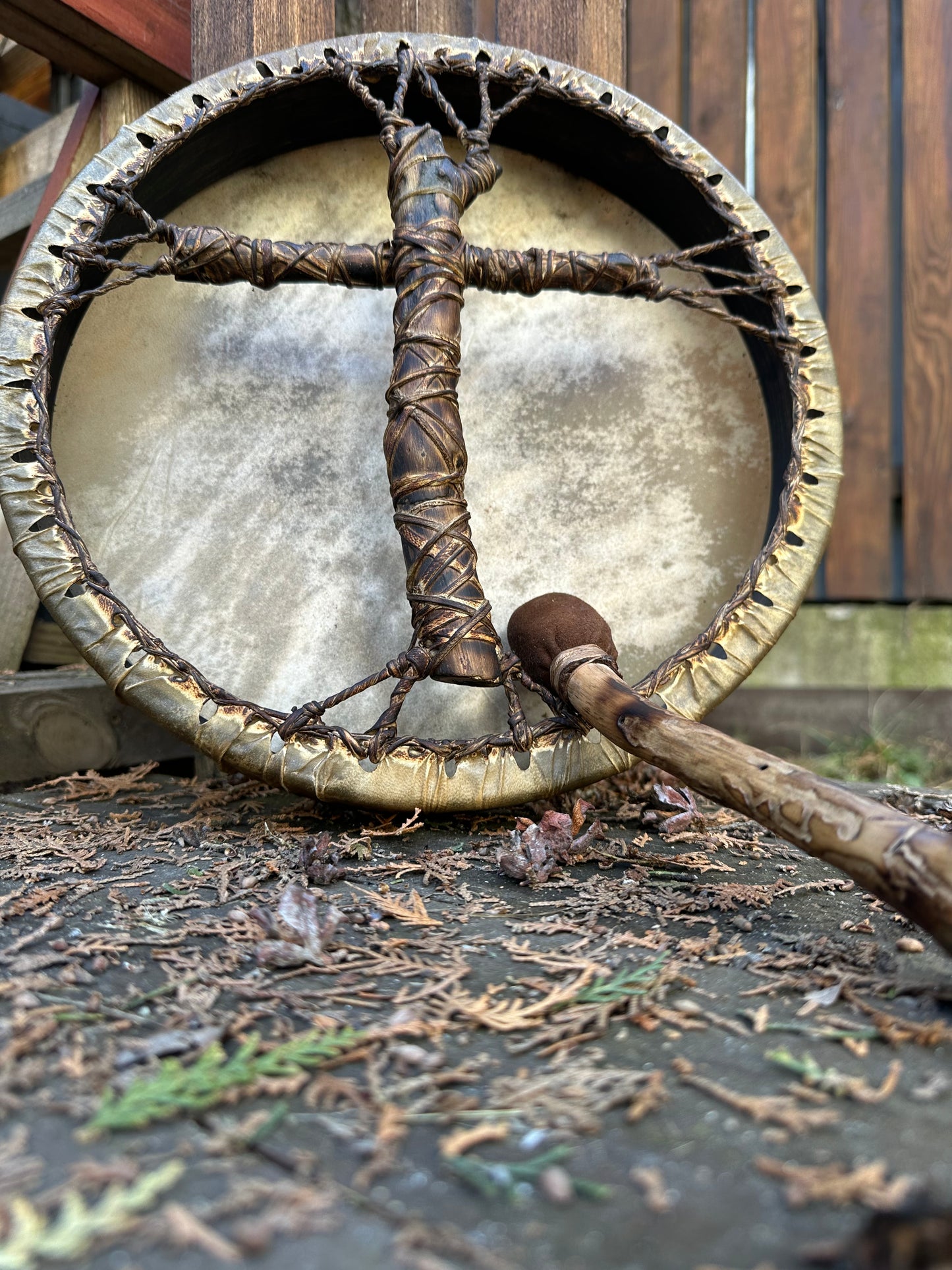 Shamanic Drum 'Spirit of the Forest' — 12" Round Cross-Handle