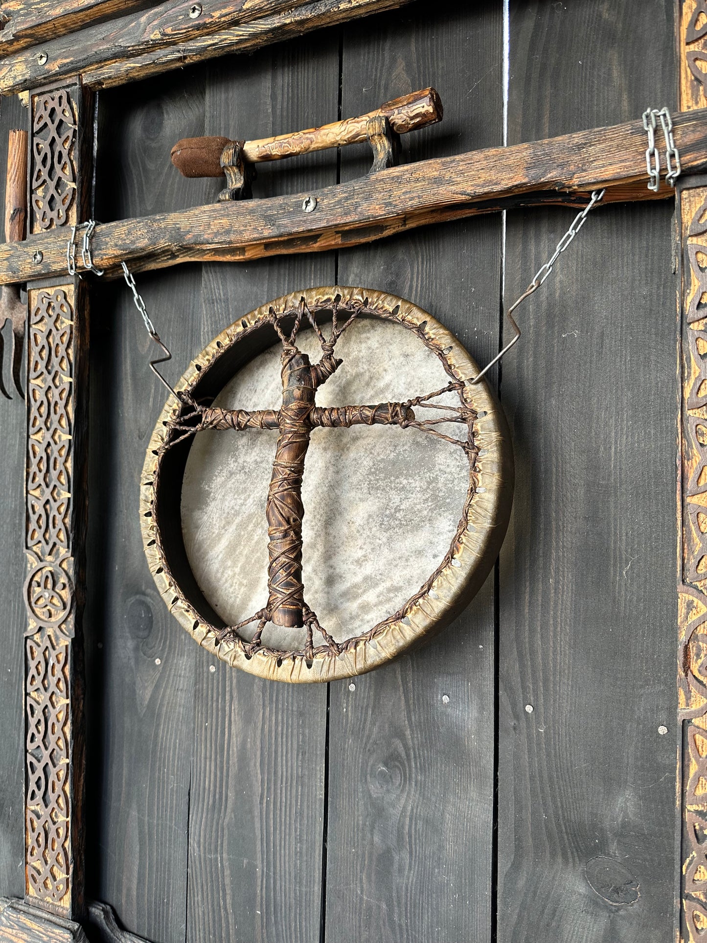 Shamanic Drum 'Spirit of the Forest' — 12" Round Cross-Handle