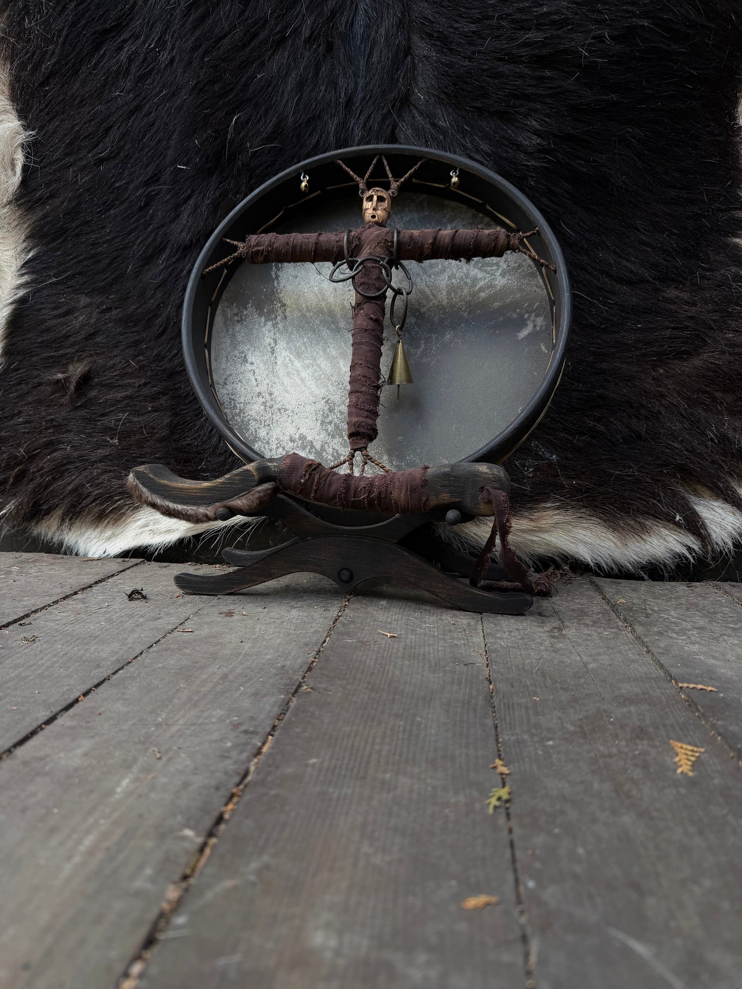 Keeper of the Way Siberian drum on stand detail