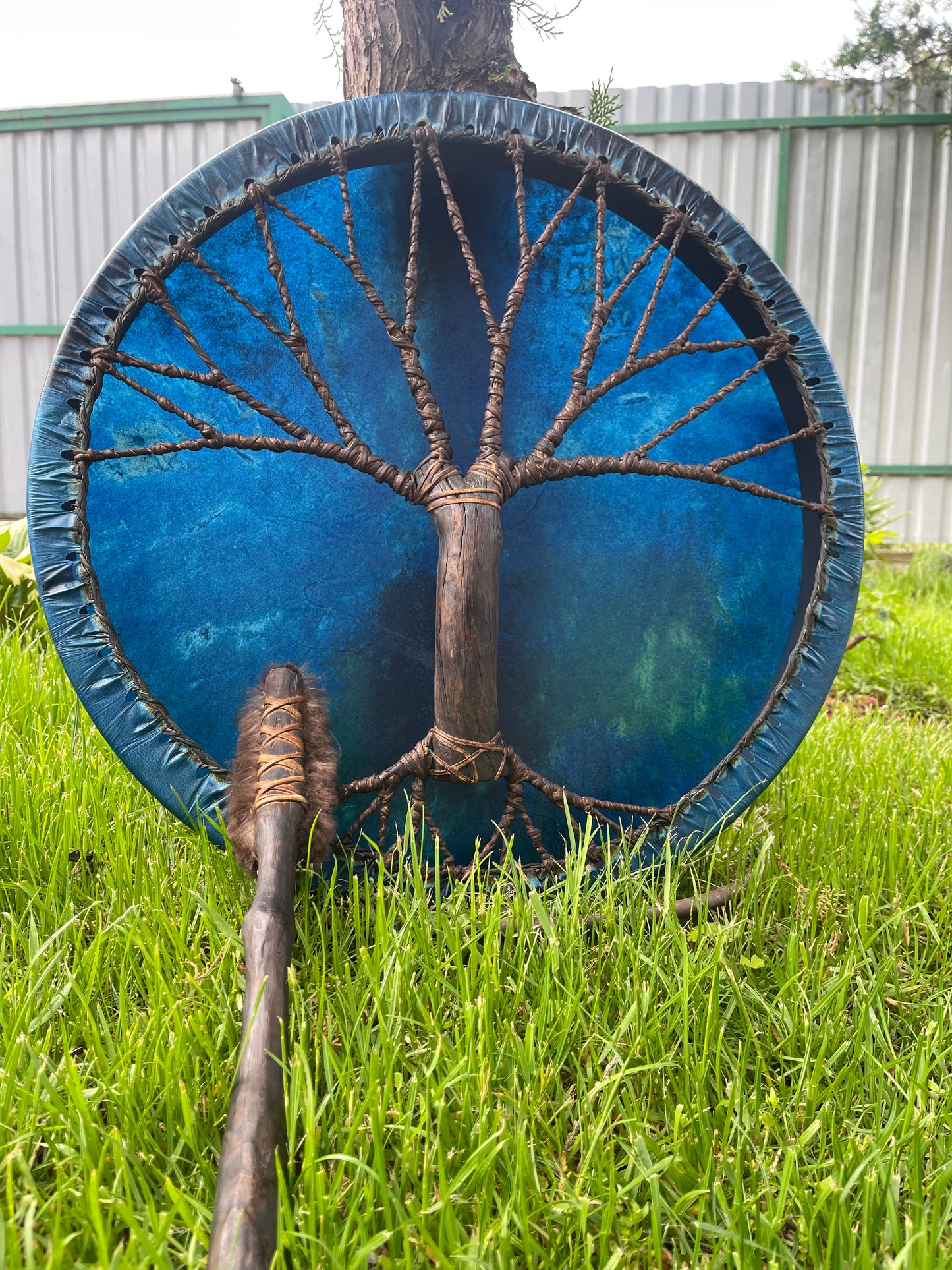 Shamanic Drum 'Tree of Life' — 20" Round (Blue)