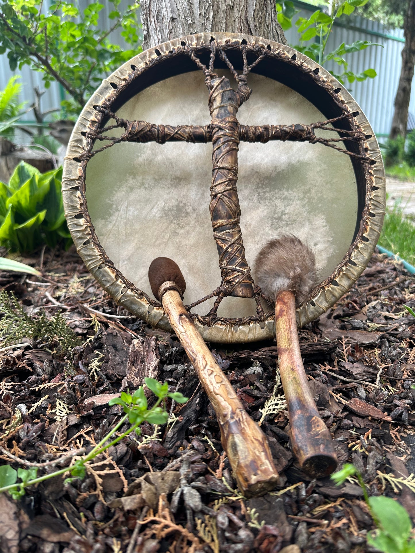Shamanic Drum 'Spirit of the Forest' — 12" Round Cross-Handle