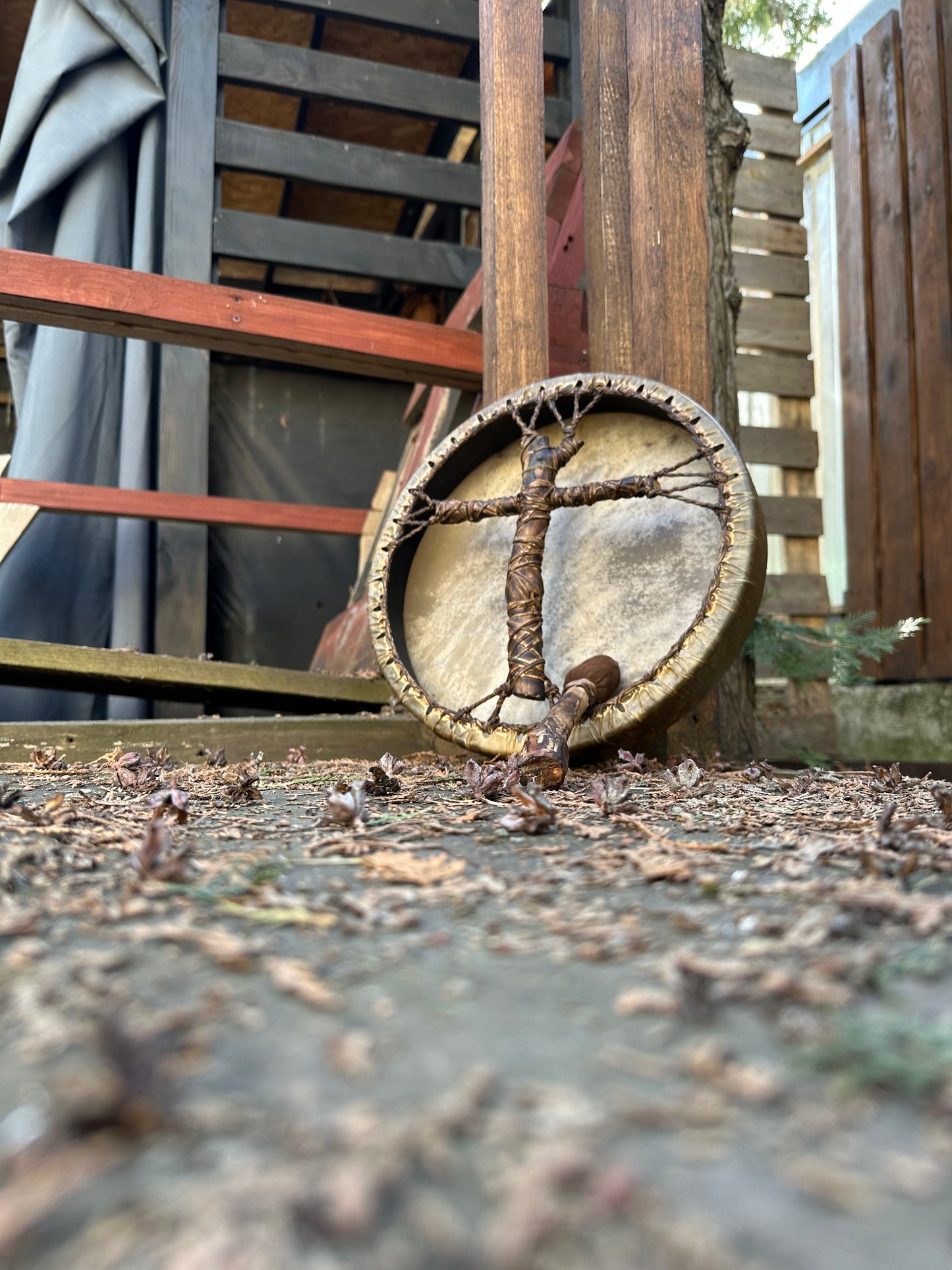 Shamanic Drum 'Spirit of the Forest' — 12" Round Cross-Handle