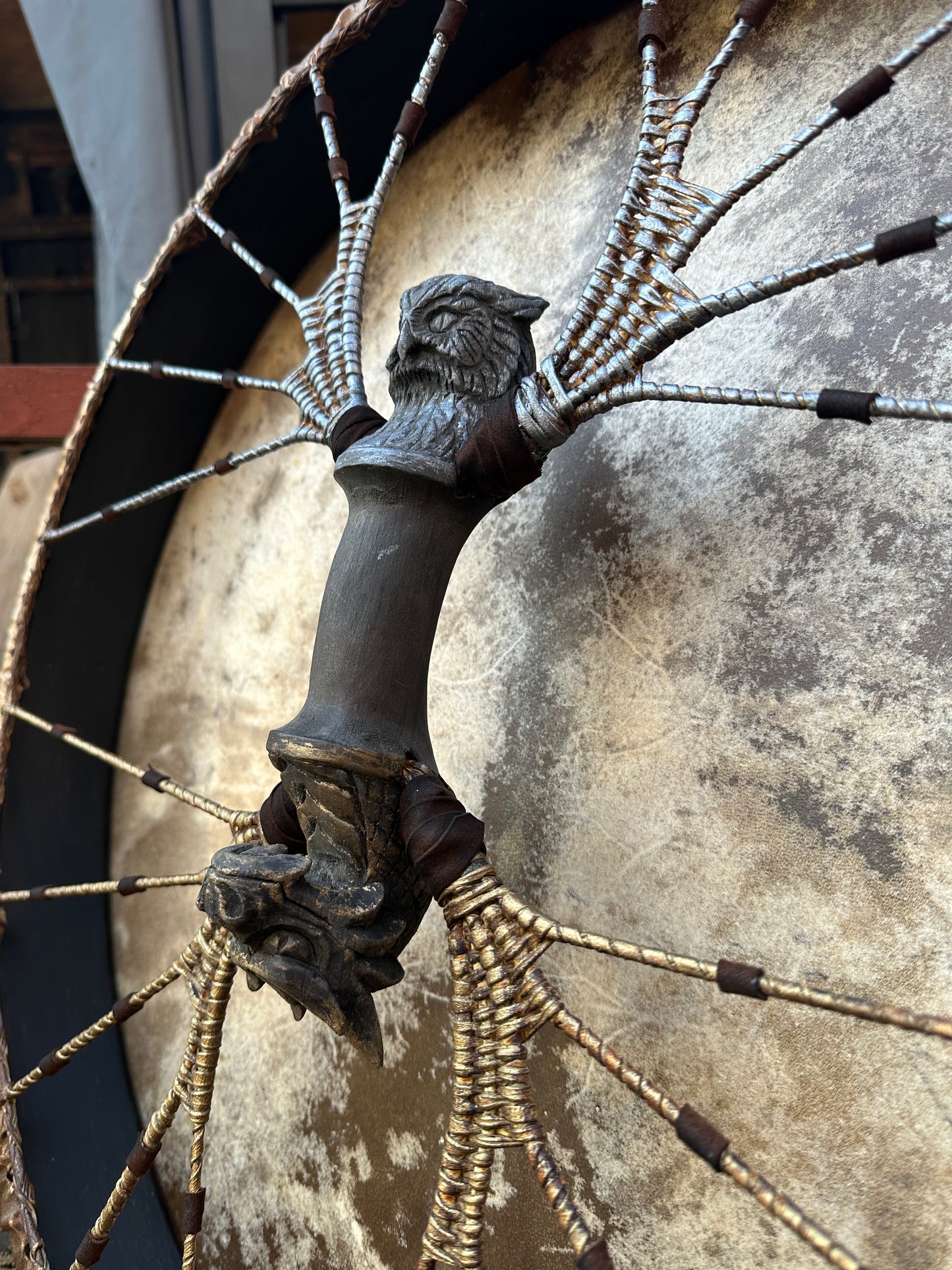 Shamanic Drum 'Four Wings' (Dragon & Owl) — 24" Round