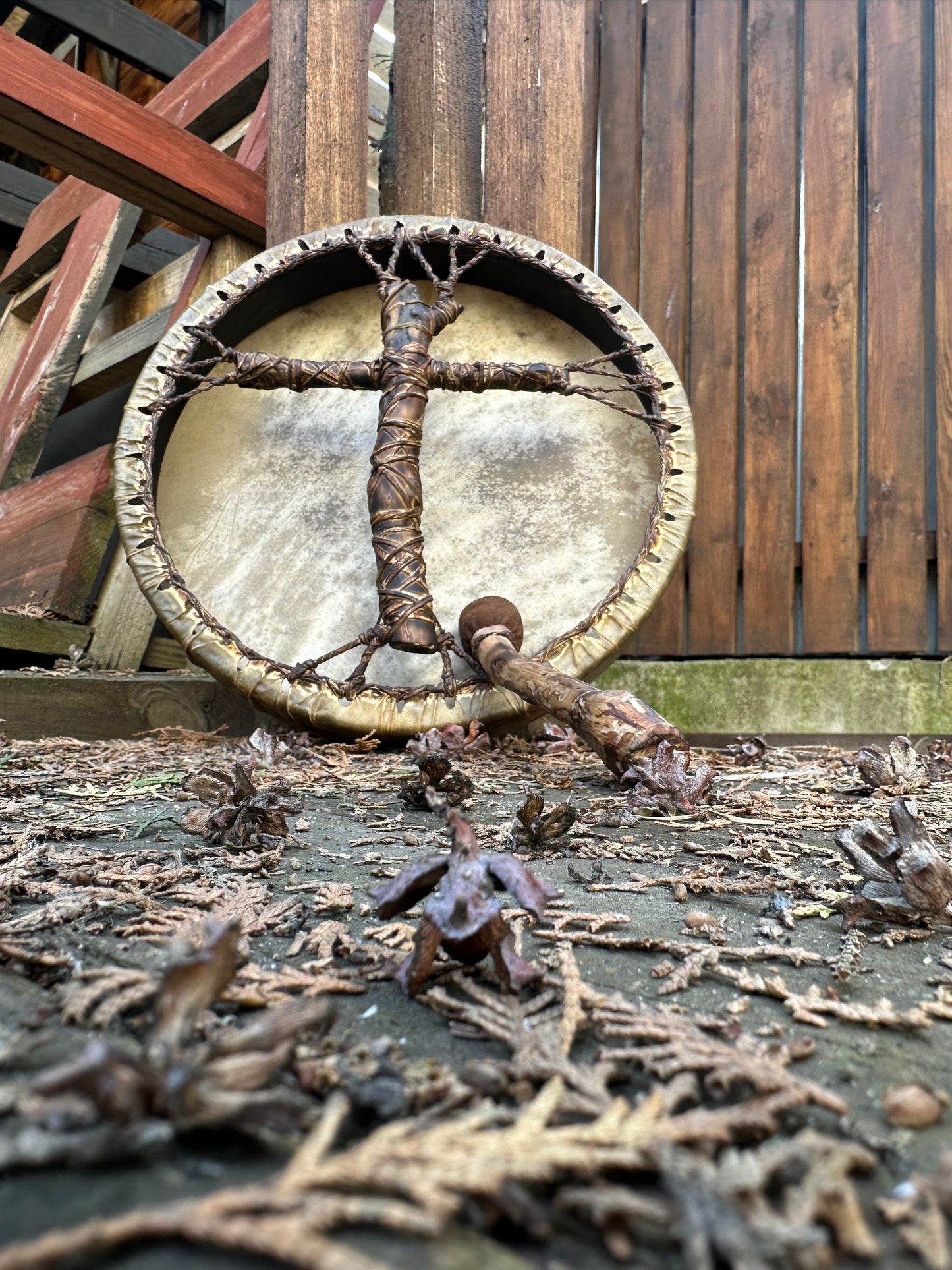 Shamanic Drum 'Spirit of the Forest' — 12" Round Cross-Handle