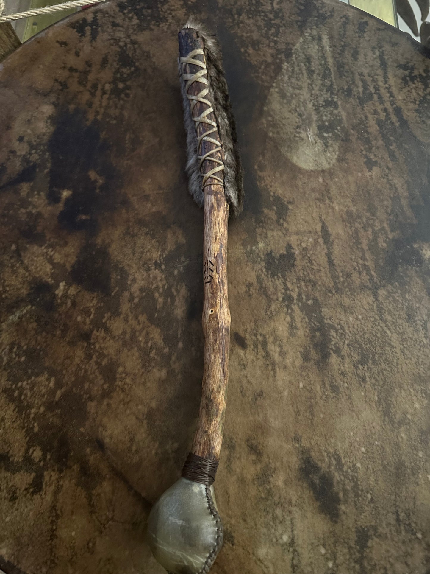 Shamanic rattle and beater (two sides )