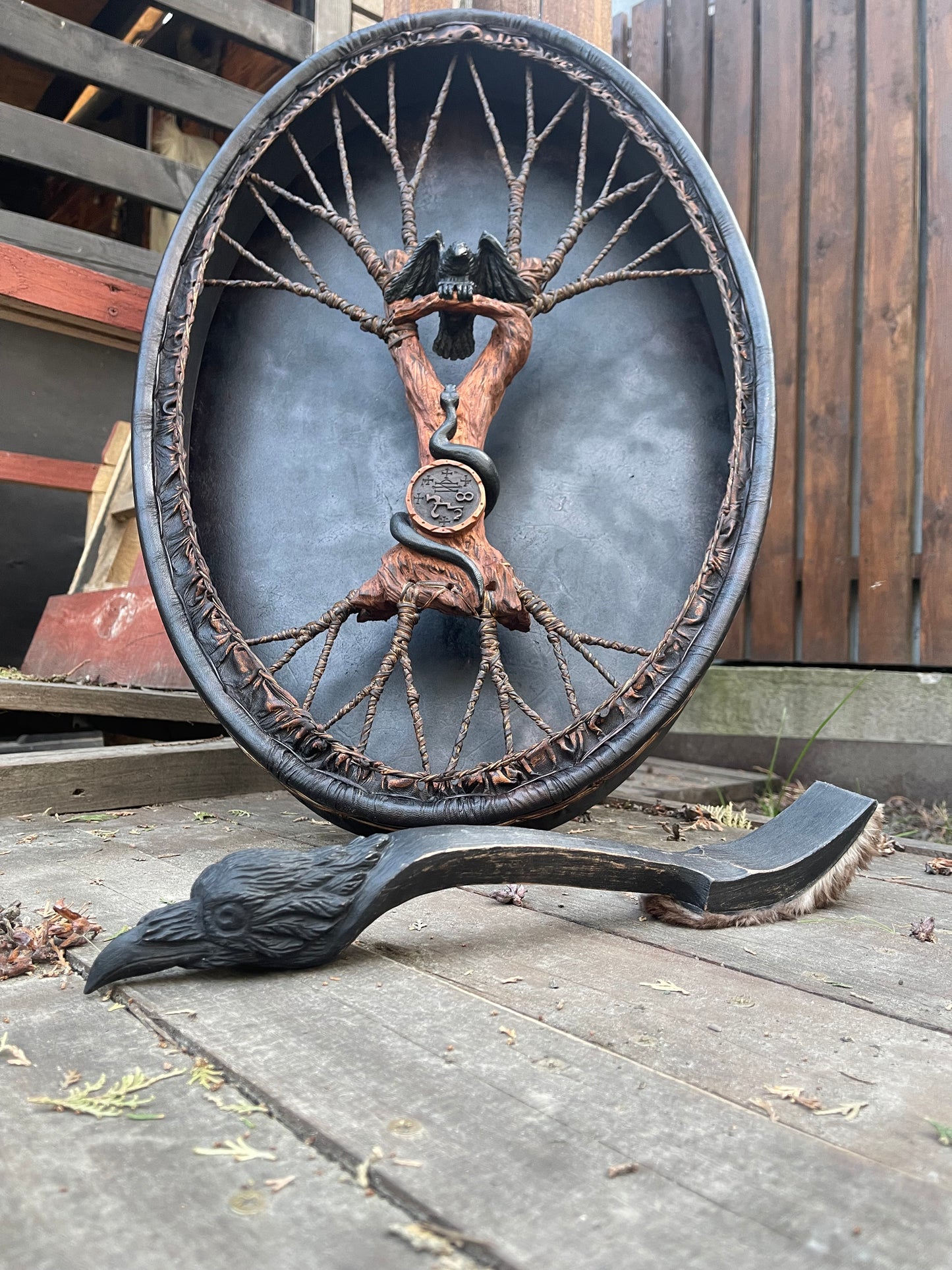 Shamanic Drum 'Raven and Snake' — 28/20" Oval Flagship