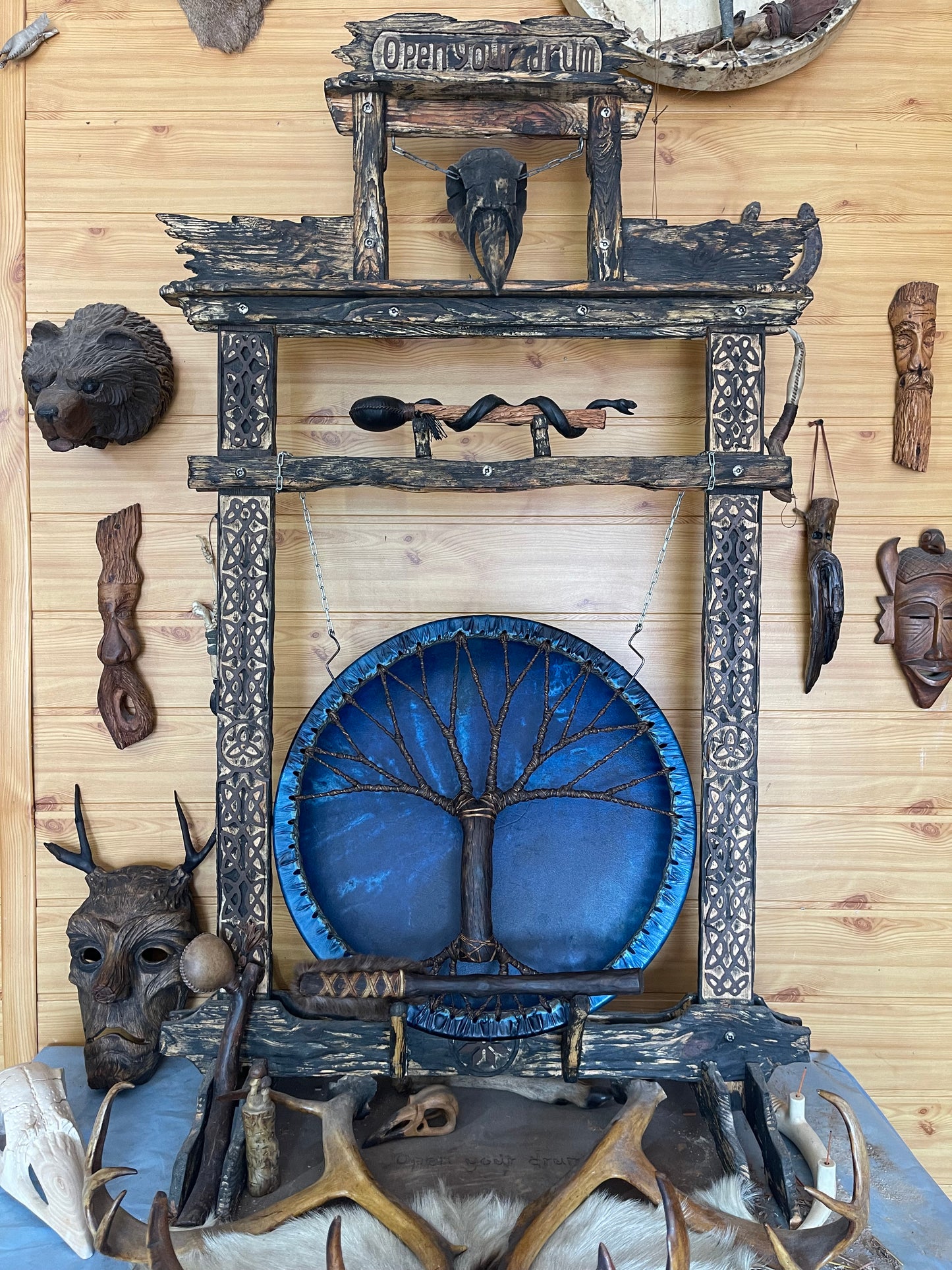 Shamanic Drum 'Tree of Life' — 20" Round (Blue)
