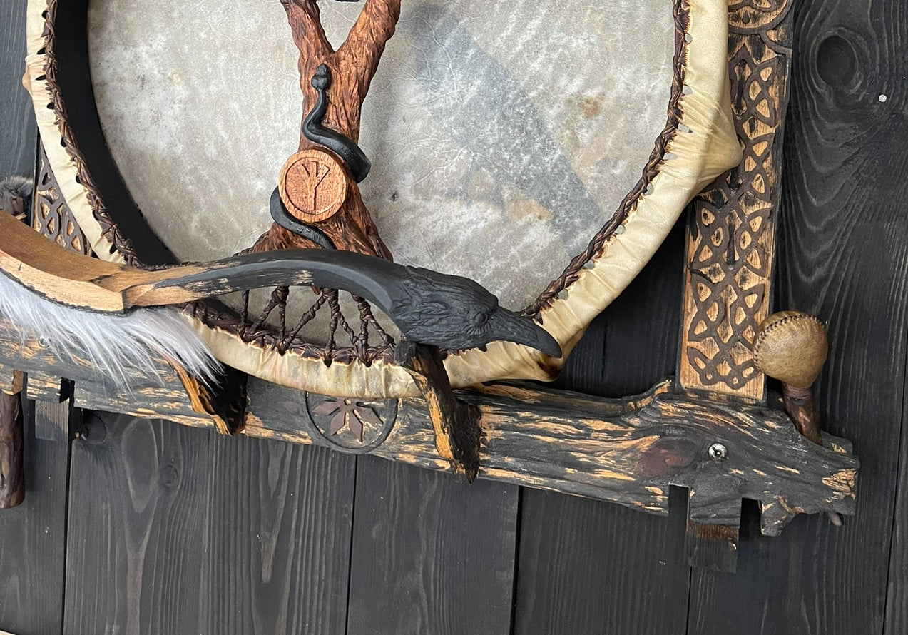 Shamanic Drum Beater 'Raven' — 16"