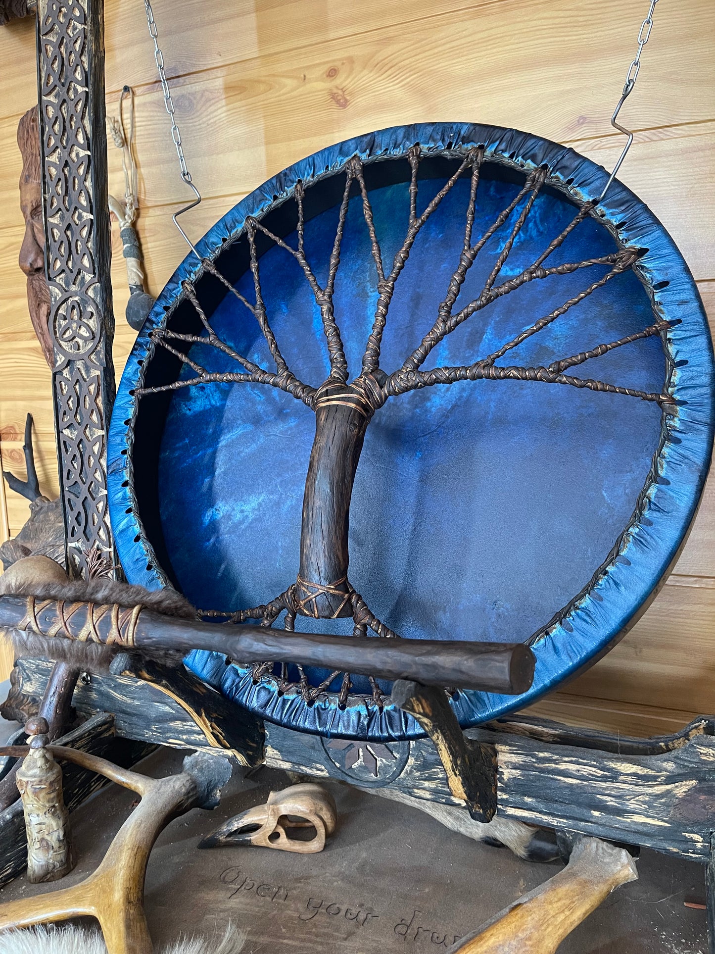 Shamanic Drum 'Tree of Life' — 20" Round (Blue)