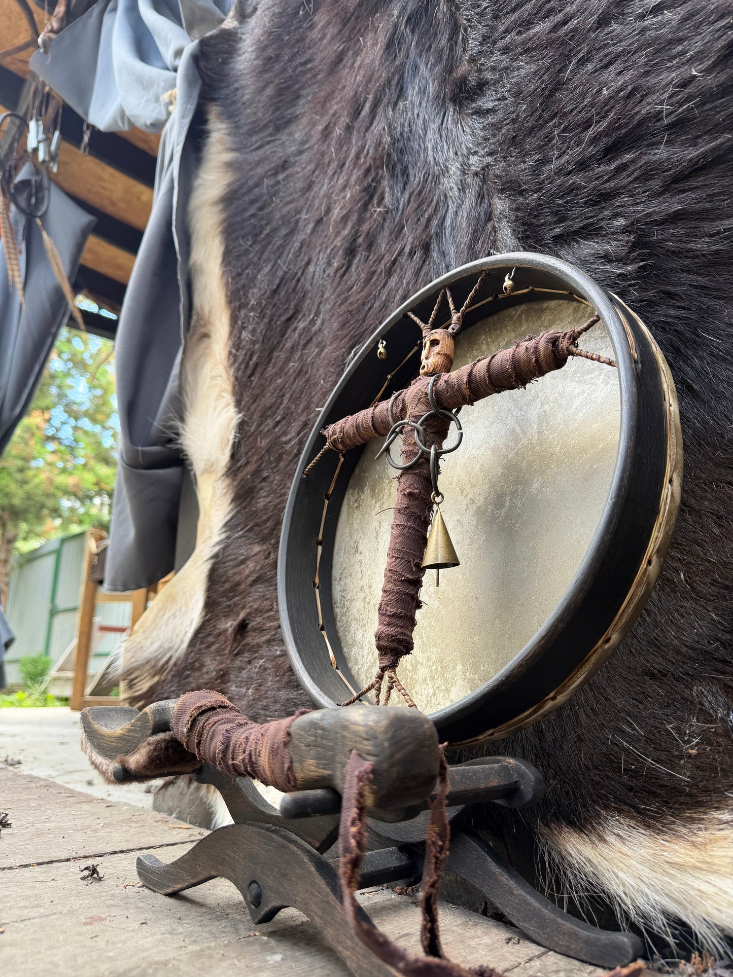 Keeper of the Way Siberian drum on fur and stand