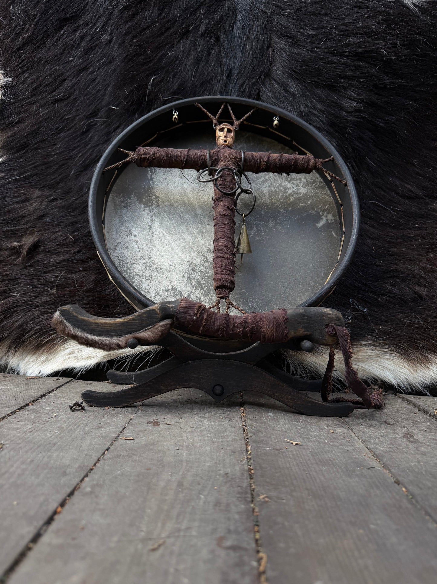 Keeper of the Way Siberian drum on stand and fur