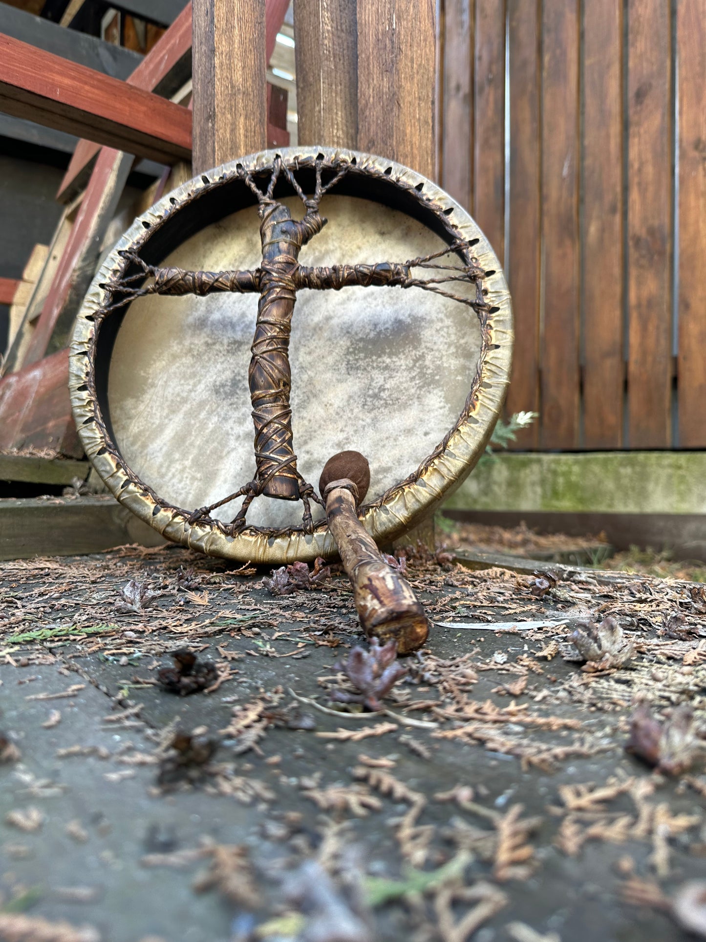 Shamanic Drum 'Spirit of the Forest' — 12" Round Cross-Handle