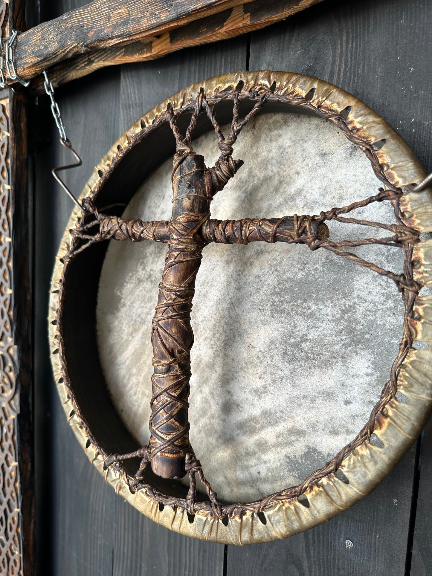 Shamanic Drum 'Spirit of the Forest' — 12" Round Cross-Handle