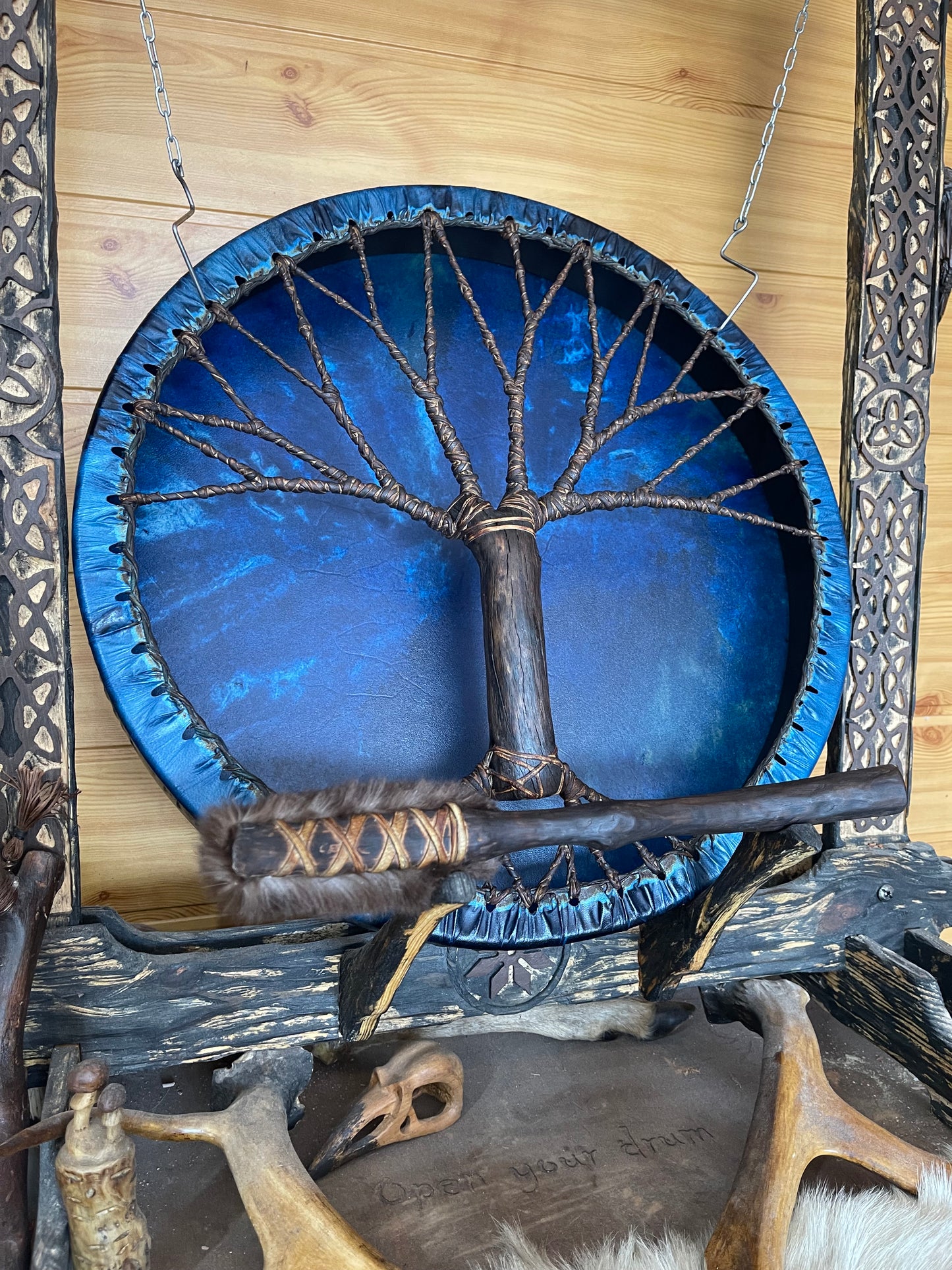Shamanic Drum 'Tree of Life' — 20" Round (Blue)