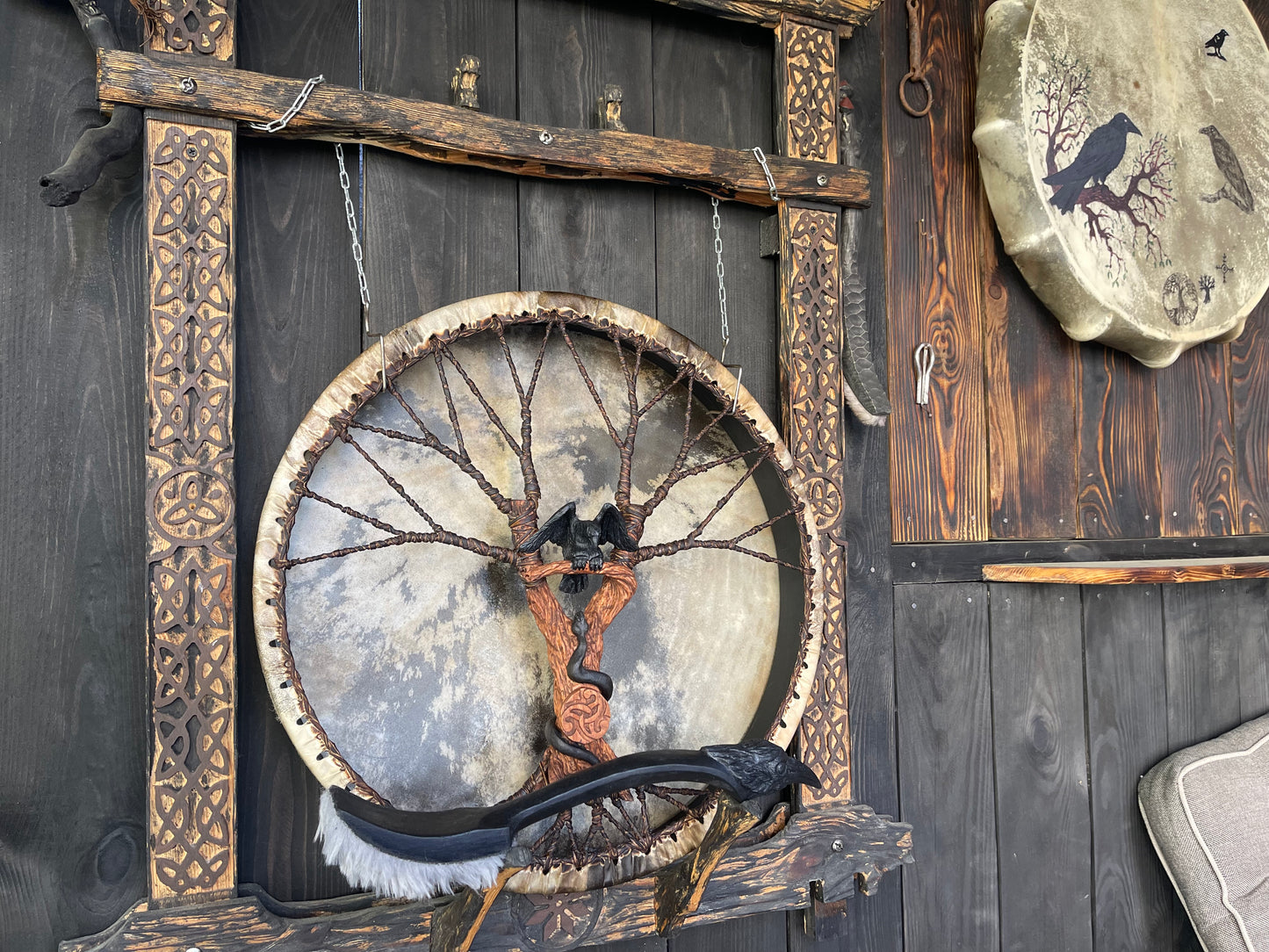 Shamanic Drum 'Raven and Snake' — 20" Round