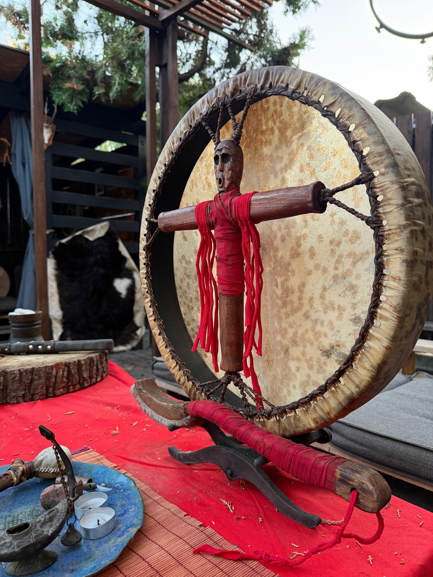 Siberian Shamanic Drum 18" — Cross-Handle