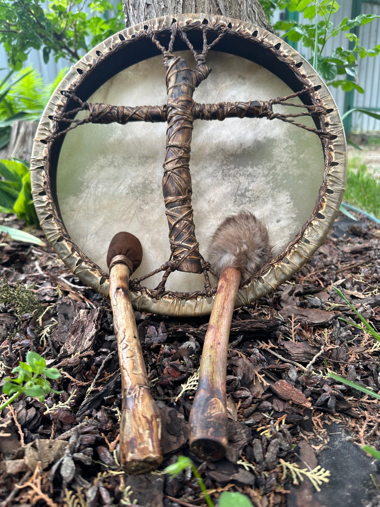 Shamanic Drum 'Spirit of the Forest' — 12" Round Cross-Handle