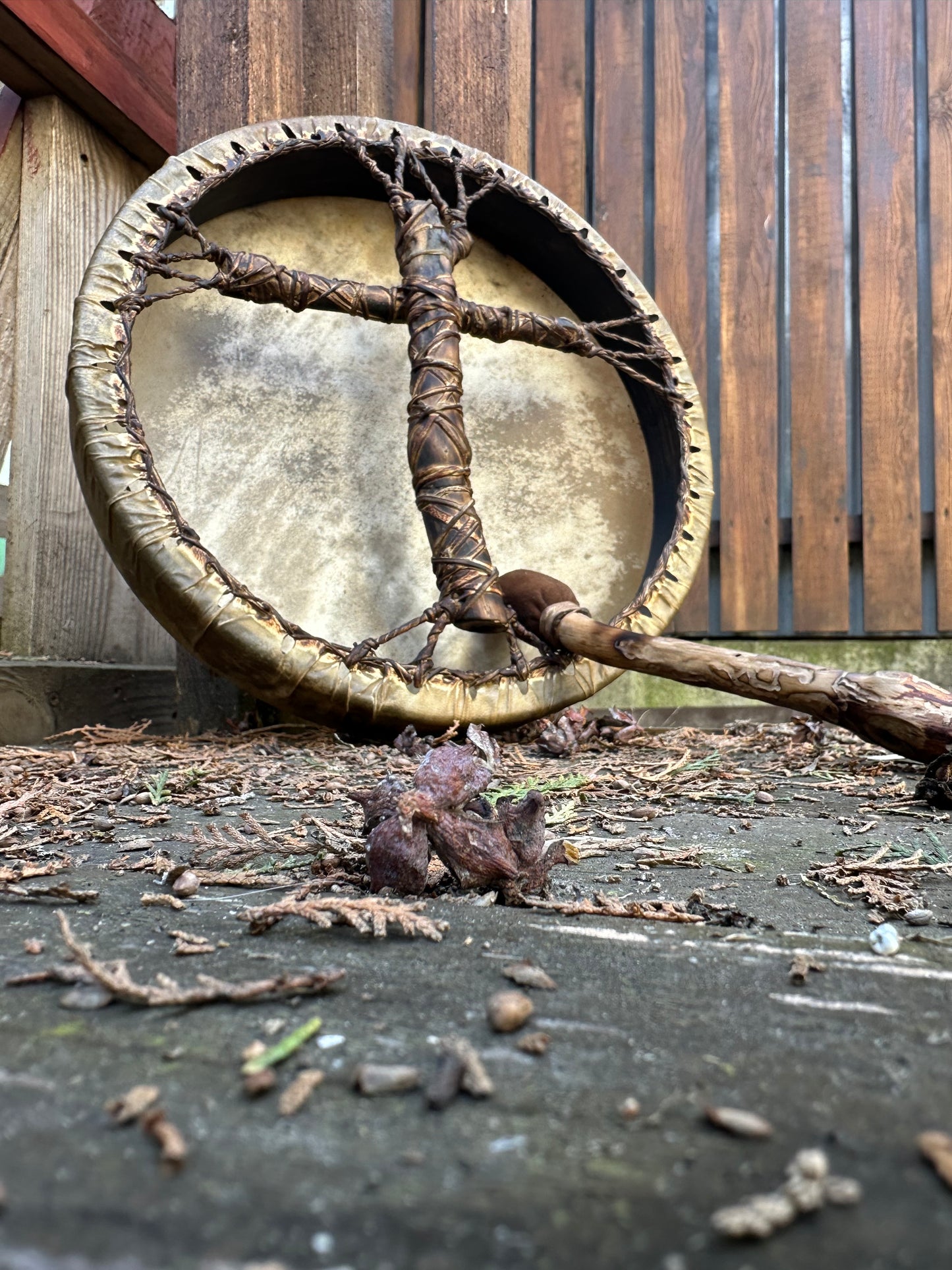 Shamanic Drum 'Spirit of the Forest' — 12" Round Cross-Handle