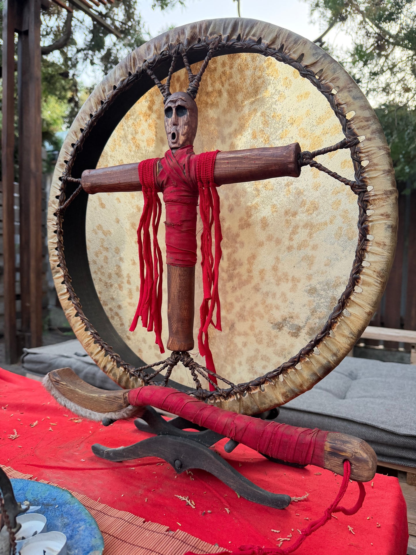 Siberian Shamanic Drum 18" — Cross-Handle