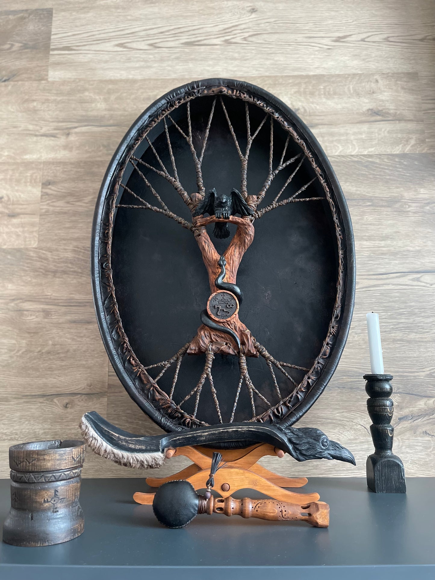 Shamanic Drum 'Raven and Snake' — 28/20" Oval Flagship