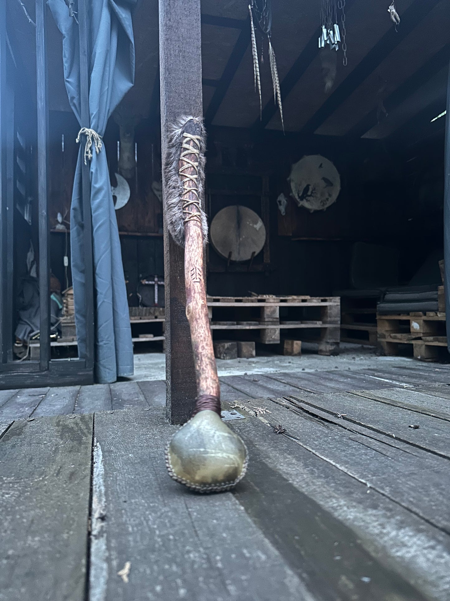 Shamanic rattle and beater (two sides )