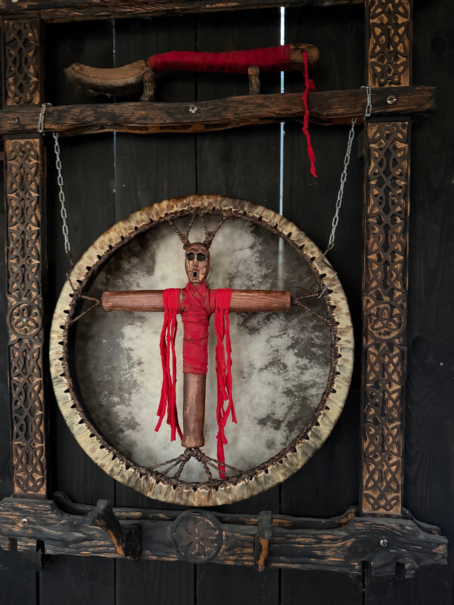 Siberian Shamanic Drum 18" — Cross-Handle