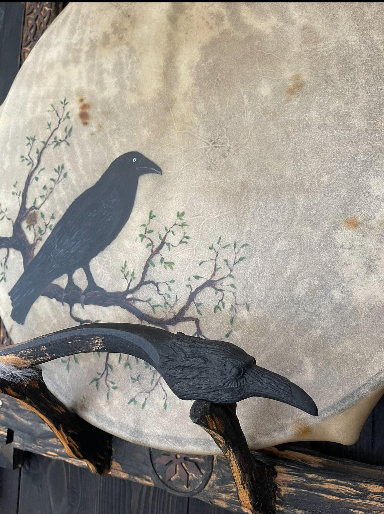 Shamanic Drum Beater 'Raven' — 16"
