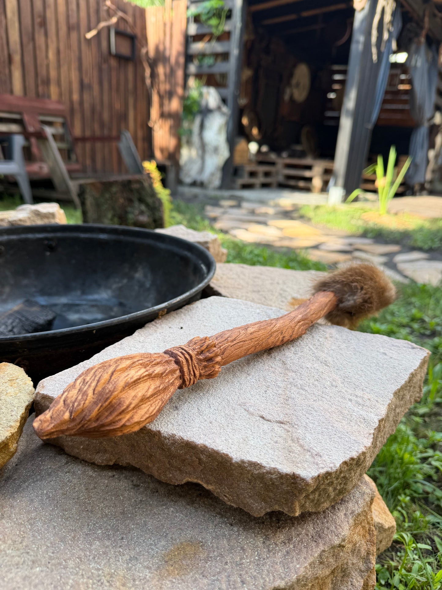 Witch's Broom shamanic drum beater — full length