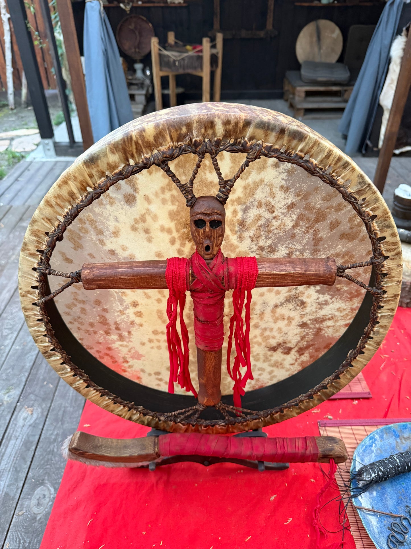 Siberian Shamanic Drum 18" — Cross-Handle