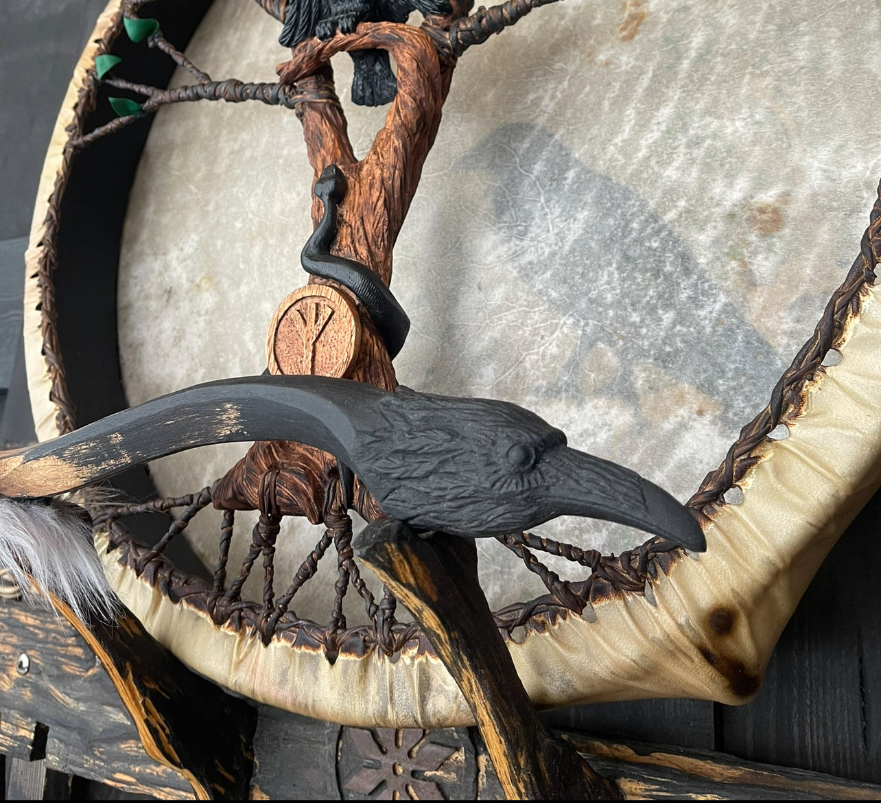 Shamanic Drum Beater 'Raven' — 16"