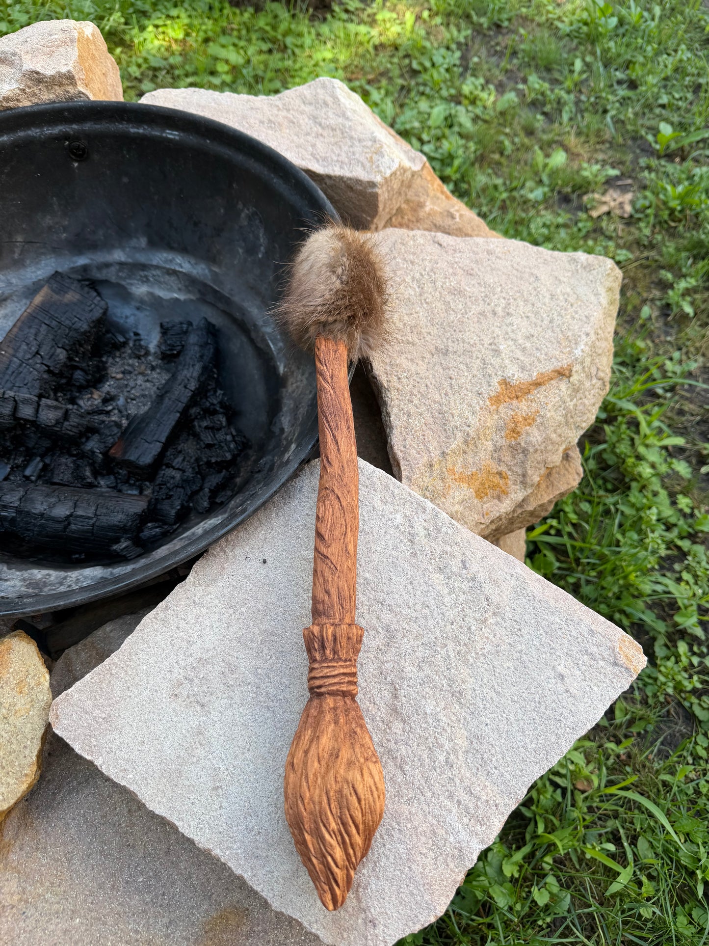 Witch's Broom shamanic drum beater — side view of alder handle