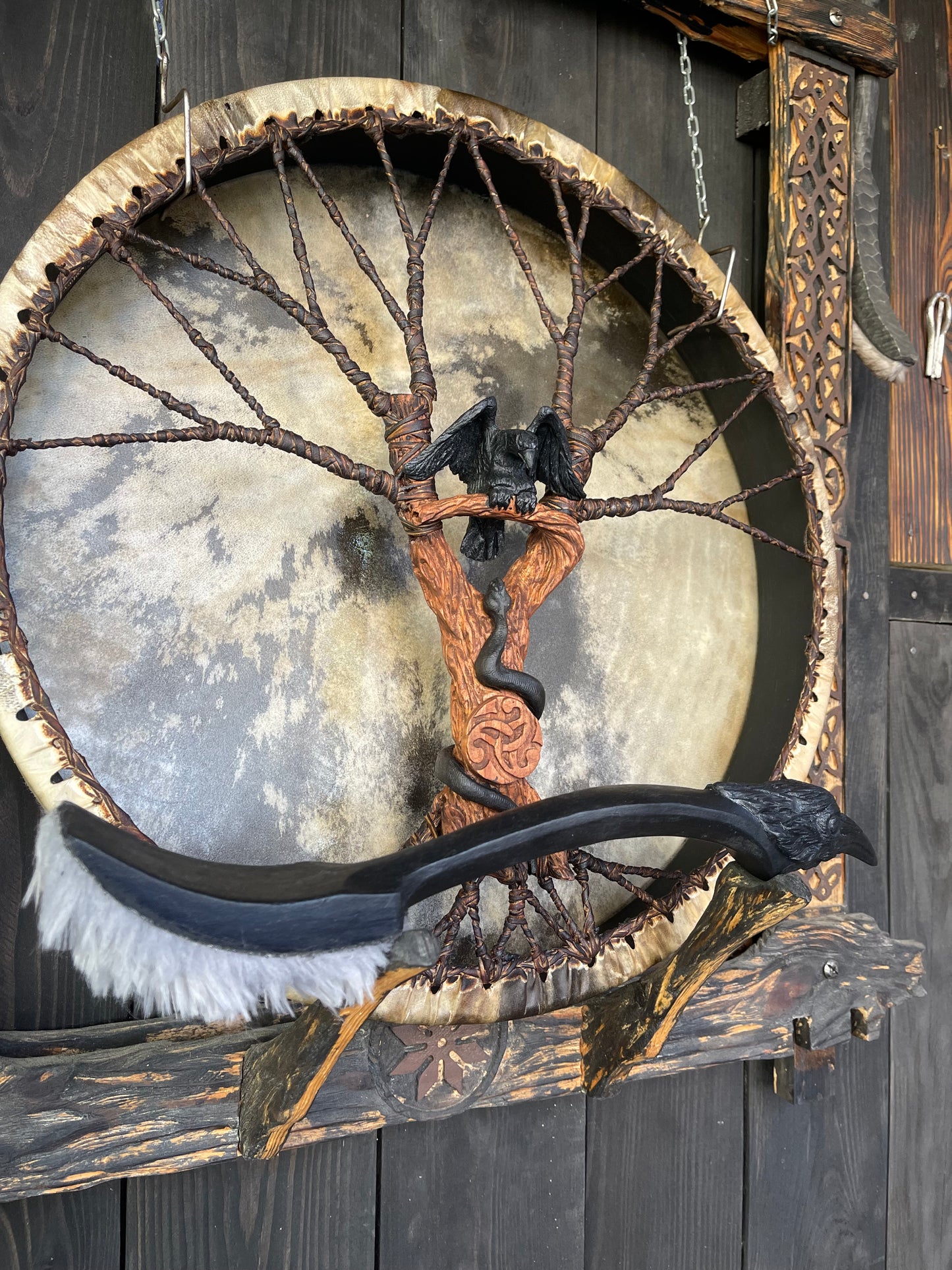 Shamanic Drum 'Raven and Snake' — 20" Round
