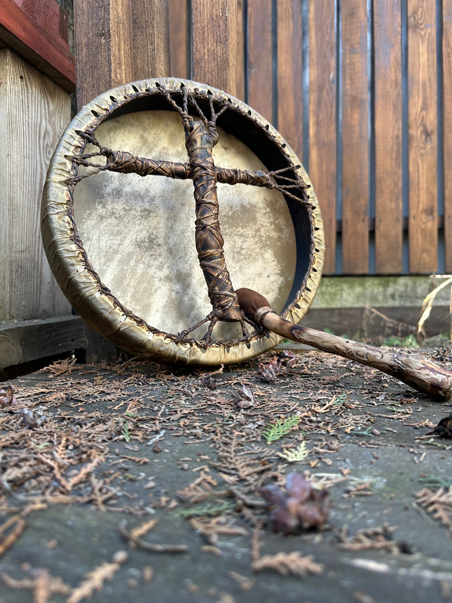 Shamanic Drum 'Spirit of the Forest' — 12" Round Cross-Handle