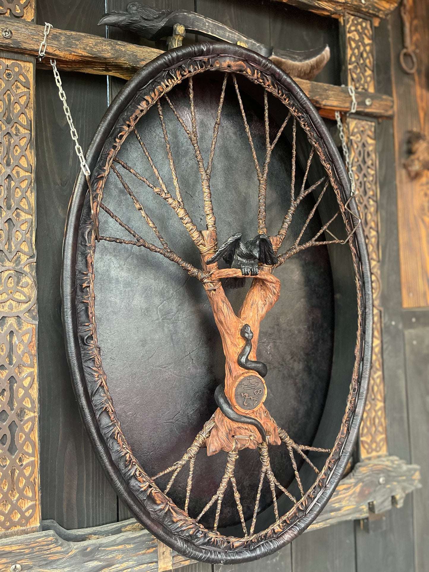 Shamanic Drum 'Raven and Snake' — 28/20" Oval Flagship
