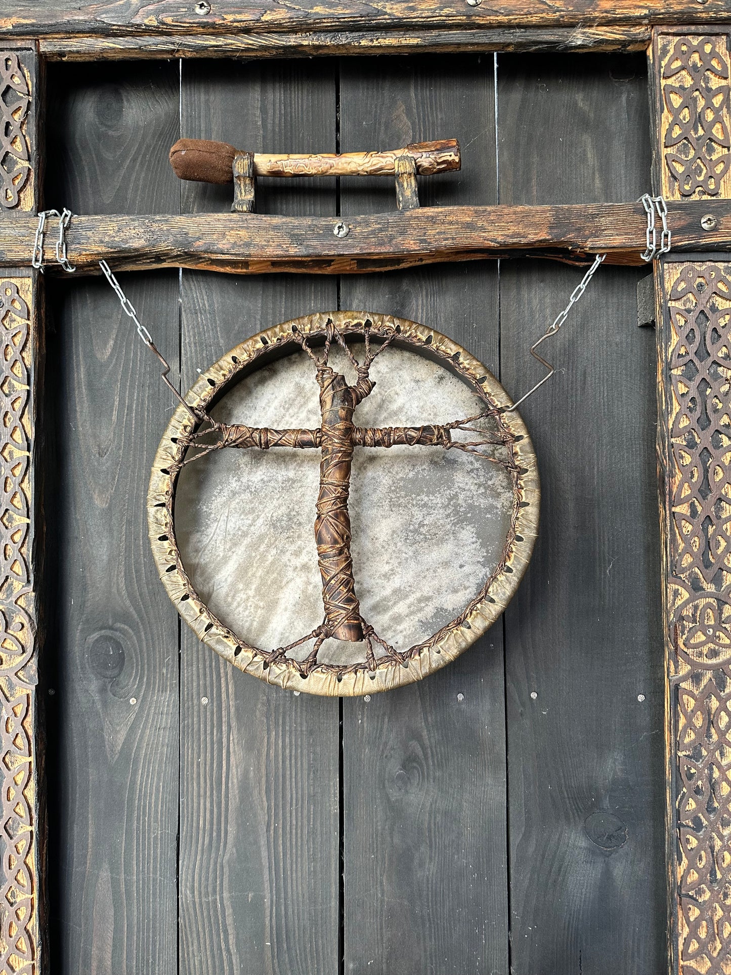 Shamanic Drum 'Spirit of the Forest' — 12" Round Cross-Handle