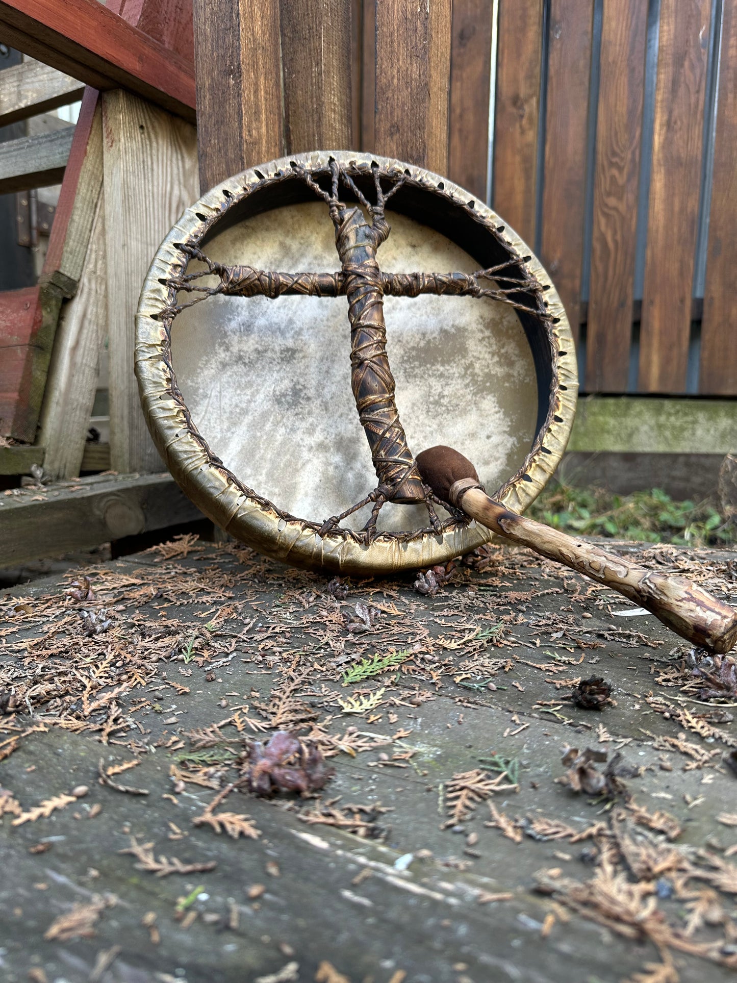 Shamanic Drum 'Spirit of the Forest' — 12" Round Cross-Handle