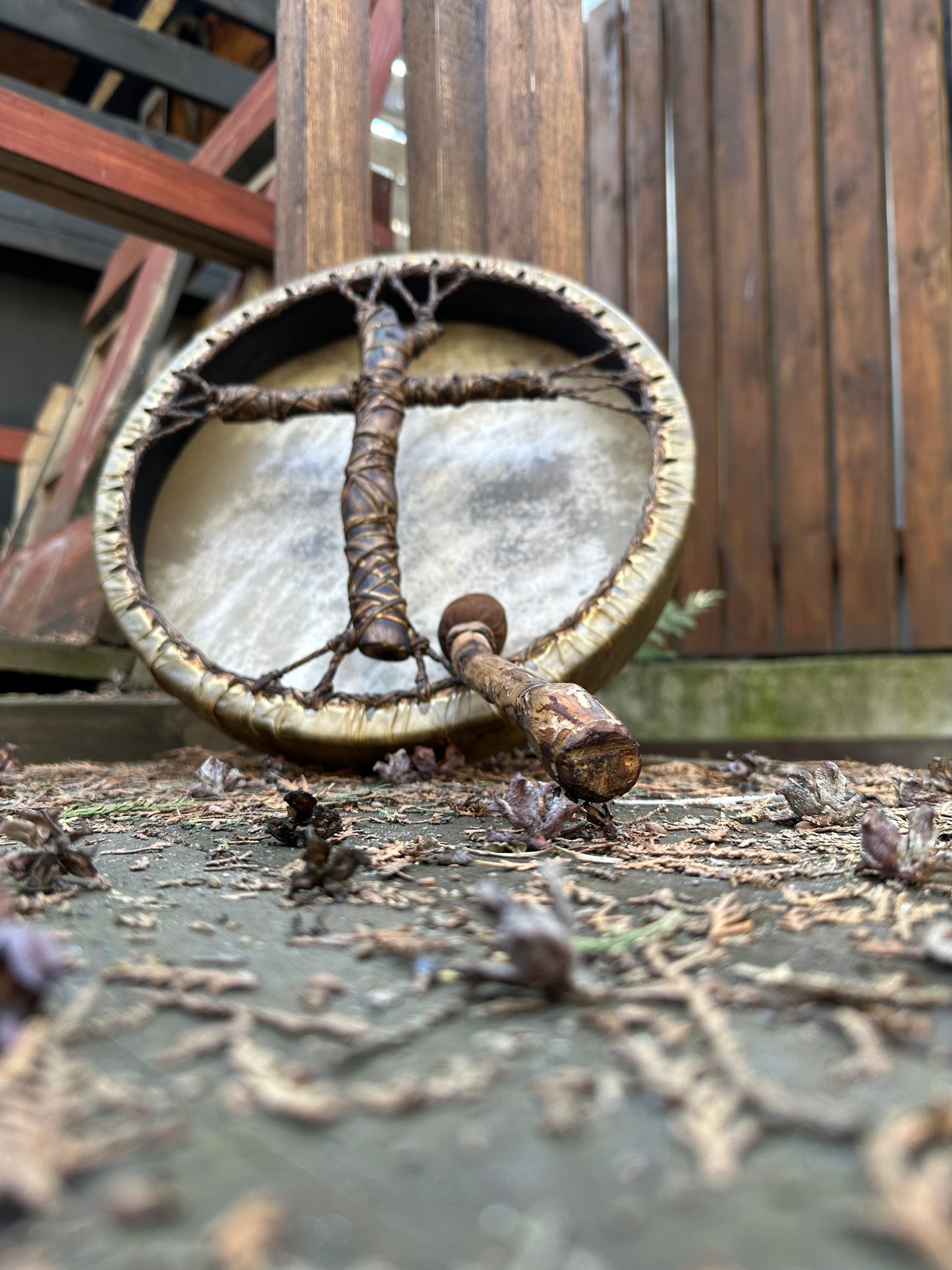 Shamanic Drum 'Spirit of the Forest' — 12" Round Cross-Handle
