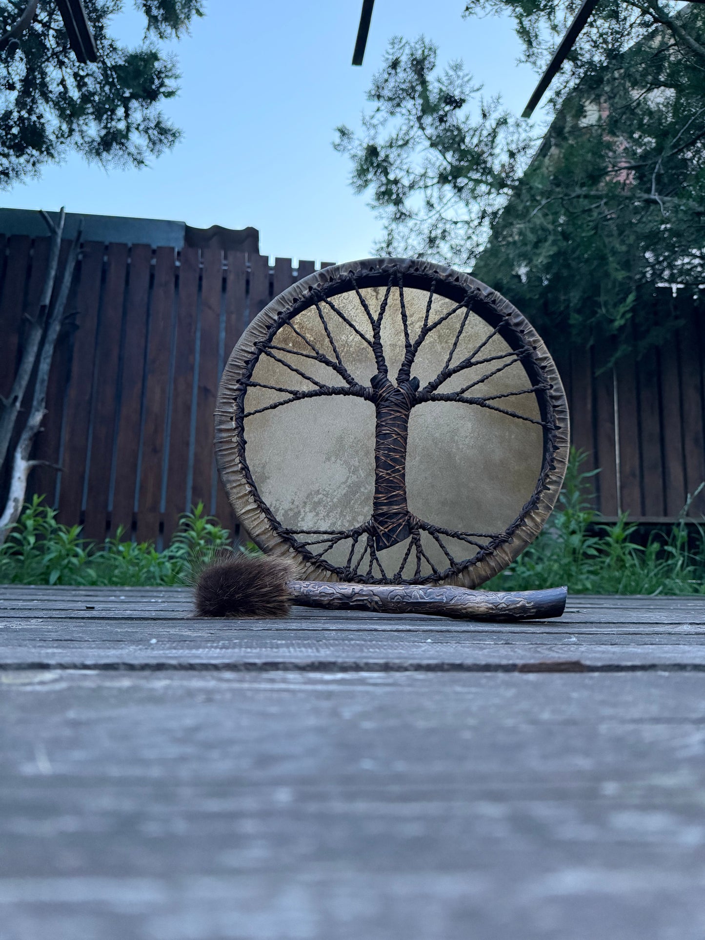 Tree of Life shamanic drum, handle detail