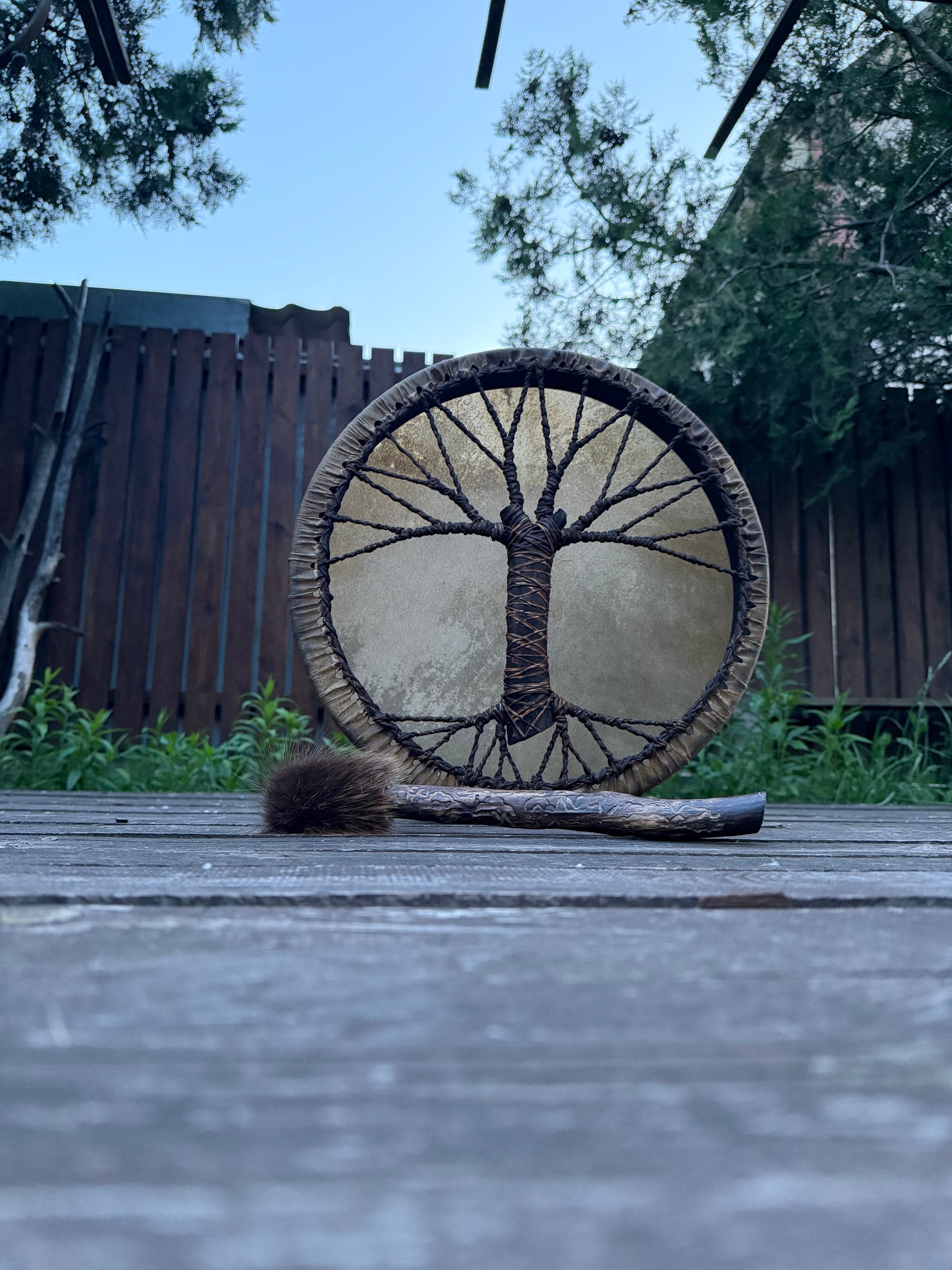 Tree of Life shamanic drum, handle detail