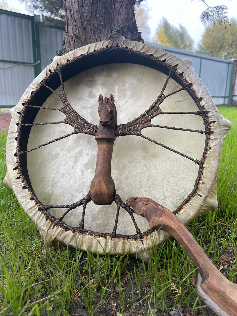 Shamanic Horse Drum 16" — Handmade Ritual Instrument