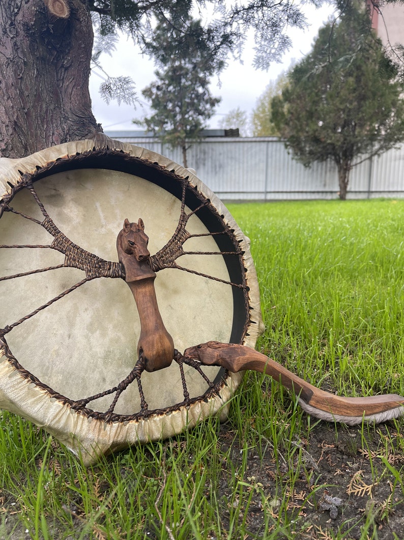Shamanic Horse Drum 16" — Handmade Ritual Instrument