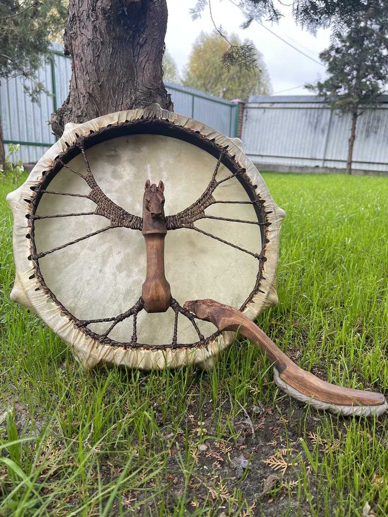 Shamanic Horse Drum 16" — Handmade Ritual Instrument