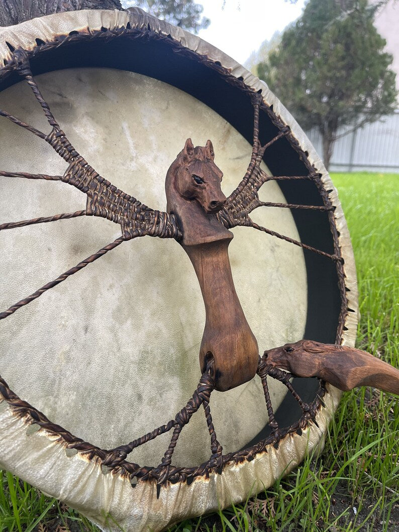 Shamanic Horse Drum 16" — Handmade Ritual Instrument