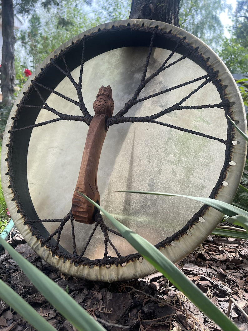 Owl shaped shamanic drum 18 inch handmade