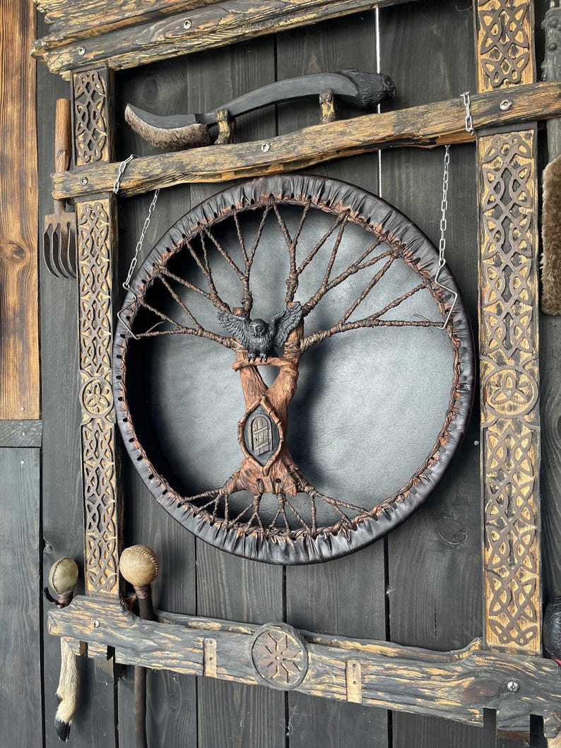 Owl shaped shamanic drum 20 inch handmade