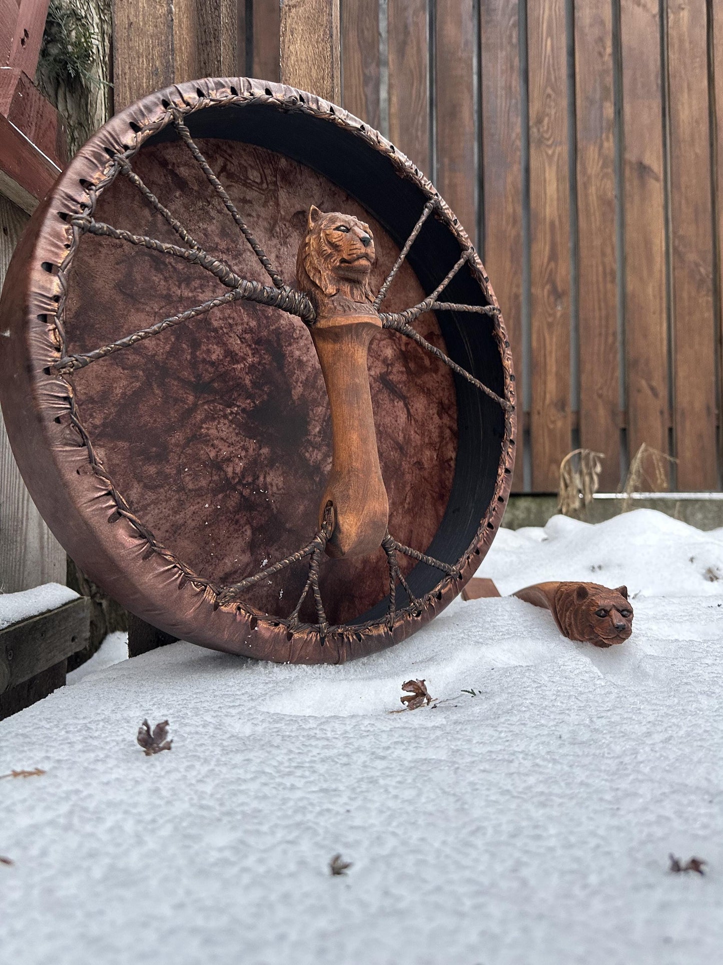 Goat skin membrane on ash wood rim